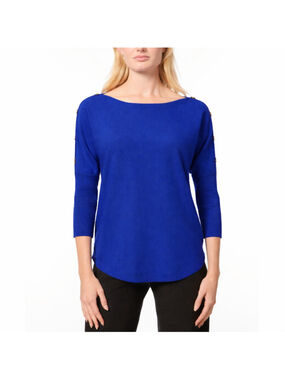Melissa Paige Medium Petite Blue Dolman-Sleeve Buttoned-Sleeve Sweater NWT